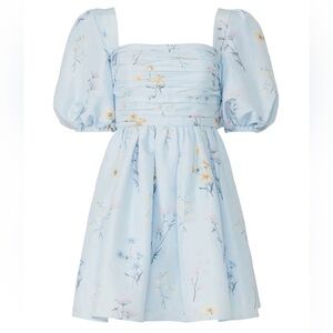 Self-Portrait Blue Floral Taffeta Mini Dress Size US 4